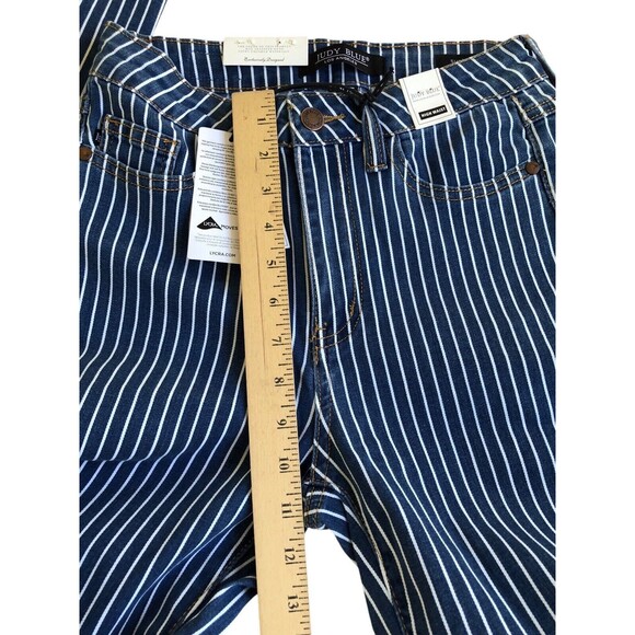 NWT Judy Blue Super Flare Ultra High Rise Jeans 1/25 Striped Blue Raw Hem Bell - Picture 8 of 12